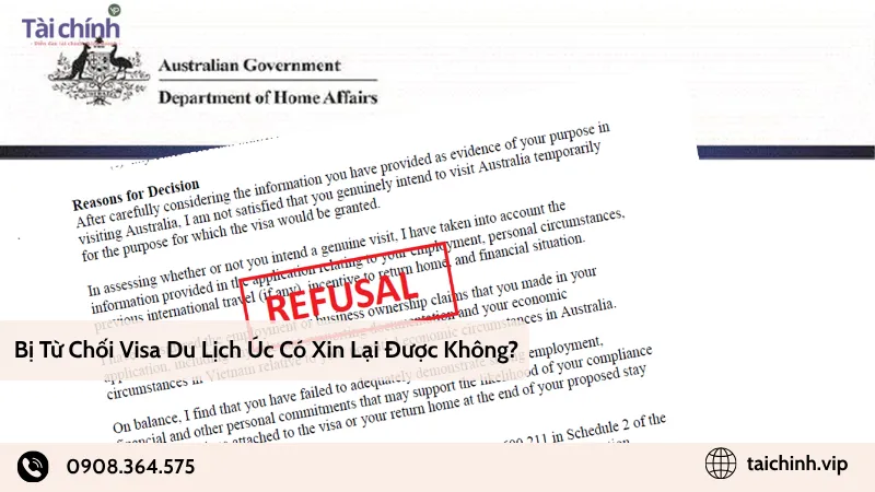 Bị từ chối visa du lịch úc có xin lại được không