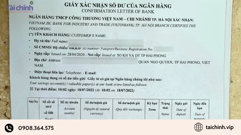 Giấy xác nhận số dư quá hạn hoặc sai lệch thông tin