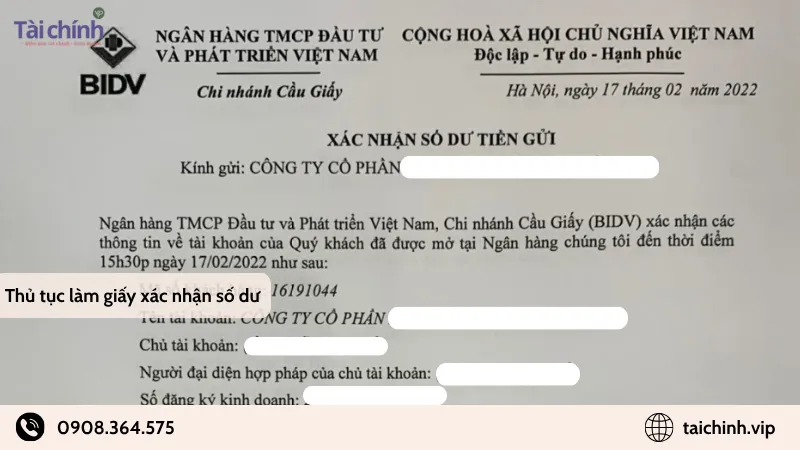 Thủ tục làm giấy xác nhận số dư
